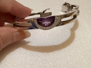 Sterling/18k Diamond & Amethyst Movado Designer Bracelet Bangle - Picture 1 of 8