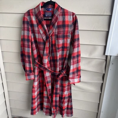 Vintage Pendleton Robe Mens Small Red Plaid Tartan Virgin Wool Pockets - Image 1 of 4