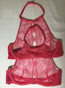 Lote de 2 Sujetador Halter de Cuello Alto de Encaje Victorias Secret Chantilly sin Forrar 32B (E363) - Imagen 1 de 4