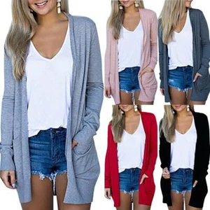 Damen-Cardigan Langarm vorne offen drapiert Pullover Strickpullover Taschen Oberbekleidung - Bild 1 von 13