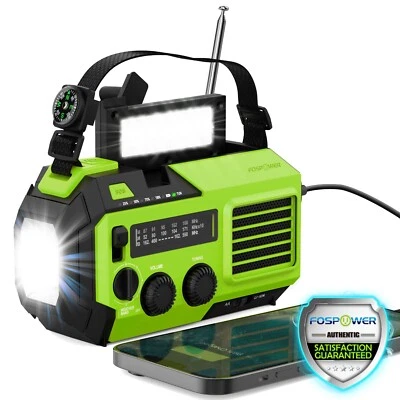 Hand Crank Weather Radio Emergency Solar IPX3 5200mAh Power Bank Charger Light - Image 1 of 4