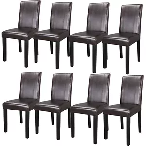 Set of 8 Brown Leather Dining Chairs Modern Elegant Design for Home & Kitchen - Picture 1 of 19