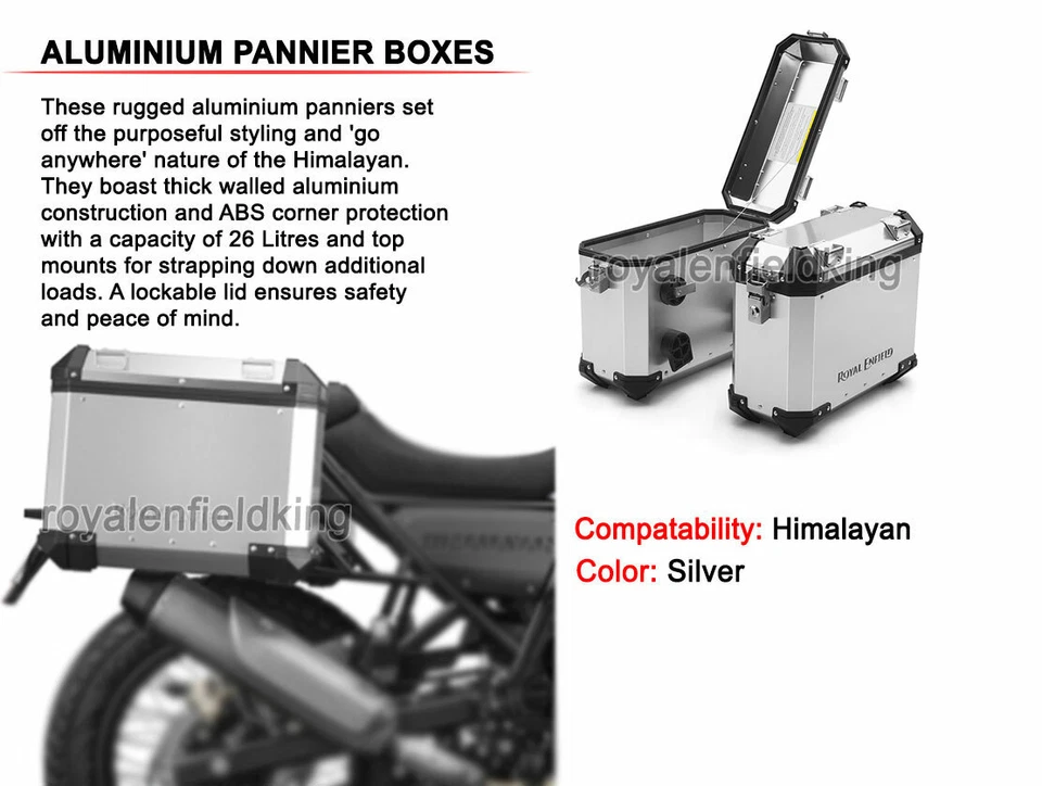 Originale Royal Enfield Himalayan Alluminio Borse Argento Scatola Gremito - Immagine 1 di 4