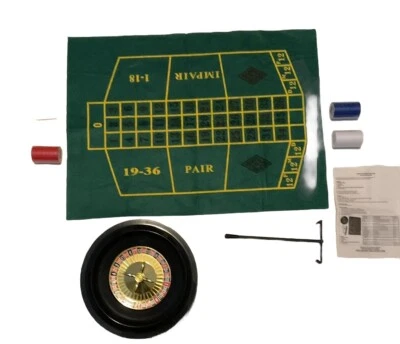 (NUEVO) Juego de rueda de ruleta de 10 pulgadas con alfombrilla de diseño, fichas, rastrillo, 2 bolas de acero Foto 1 de 4