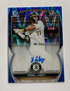2023 BOWMAN CHROME YENIEL LABOY/150 BLUE Wave Lava REFRACTOR AUTO A’S CPA-YLY SP