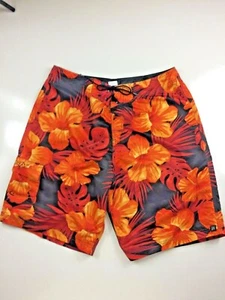 Rusty Men's Tropical Print Orange/Yellow/Black Polyester Swim Trunks 36x10" - Picture 1 of 3