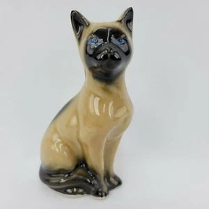 Estatuilla pesada vintage de gato siamés de mediados de siglo de cerámica brillante de 6,5" de alto Brasil - Imagen 1 de 8