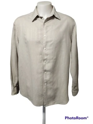 Perry Ellis Men's  Button Up Shirt Adult XL Collared Long sleeve Linen Rayon Tan - Image 1 of 4