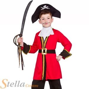 Boys Red Pirate Captain Hook Child Fancy Dress Costume Kids Book Week Outfit