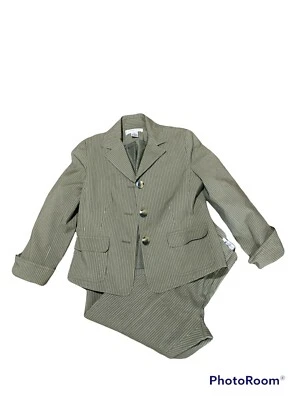vintage Judith Hart Petites jacket and pants set 8p Green Striped Flat Front - Imagem 1 de 4