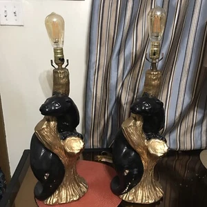 MCM Black Panther Lampenset (2) Keramik Vintage Katze Tischlampen selten OHNE SCHIRME!! - Bild 1 von 16