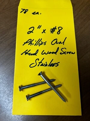 Vintage Stainless Chris Craft Wood Screws #8 X 2" Phillips Oval LOT OF 78 - Image 1 of 4