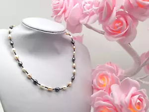 Vintage Pearl Sterling Silver Necklace 925 Links Multicolour Freshwater - Picture 1 of 16