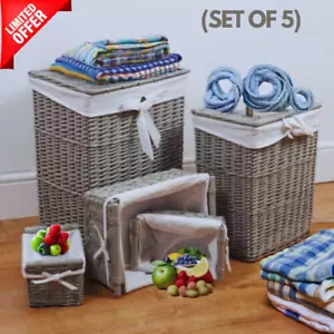 Set of 5 Grey Wicker Laundry Storage Basket Bin Clothes Gift Hamper Basket - Picture 1 of 1