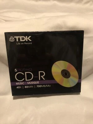 New Sealed TDK CD-R Recordable 5 Pack 700 MB Mo 80 min 40X - Image 1 of 4