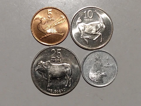 1984 BOTSWANA 1 5 10 & 25 THEBE UNC (4 COINS) COPPER NICKEL ALUMINUM BRONZE Cover