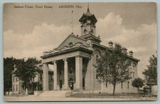 Jackson Ohio~County Courthouse~Square Ionic Pillars~Drinking Fountain~c1910 B&W