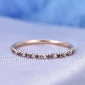 1ct Natural Amethyst & Diamond Wedding Band Full Eternity 14k SOLID Rose Gold - Picture 1 of 16