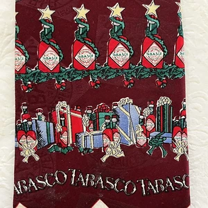 Tabasco Hot Sauce Christmas Men's Tie Maroon Multicolor Geometric 100% Silk USA - Picture 1 of 7
