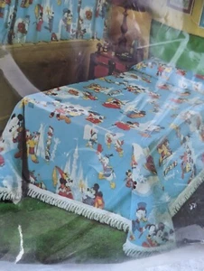 Vintage Disney Mickey Mouse Magic Kingdom Twin Fringed Bedspread Blanket NEW - Picture 1 of 9