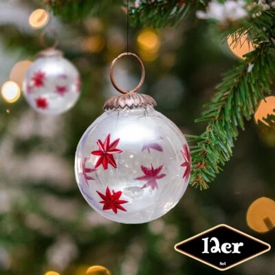 Christbaumkugelset, Rund, Sterne, 12er Set | Glas, Weißglas | H6,0xB5,5cm - Bild 1 von 4