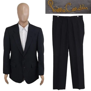 Vintage Pierre Cardin Two Piece Navy Blue Wool Red Stripe Suit 40L Pants 35X33 - Picture 1 of 15