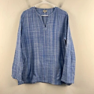Neeru Kumar Womens Small Blouse Blue White Woven Pullover V Neck Long Sleeve - Picture 1 of 9
