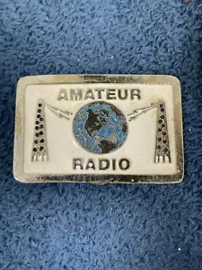 Seltene einzelne Ametuer Radio Gürtelschnalle Metall World Globe Schinkenmessing und Weißton - Bild 1 von 8