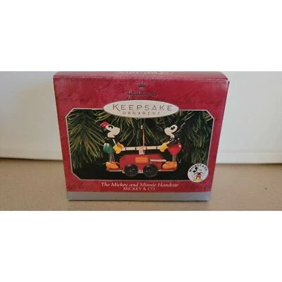 Hallmark Keepsake Ornament Vintage 1998 Mickey and Minnie Mouse Handcar   Foto 1 de 4