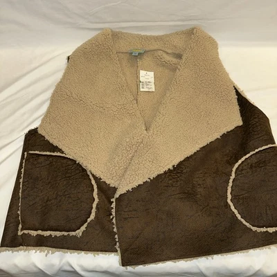 C&C California Women's Large Fair Fur Vest Brown Faux Suede - Image 1 of 4