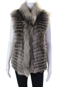 Pologeorgis Womens Fox Fur Silk Lined Hook Closure Vest Gray Size S - Picture 1 of 5