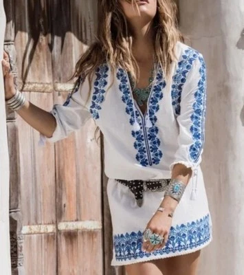 Spell & The Gypsy Collective Santorini Tunic Dress Small White Embroidered Boho - image 1 of 4