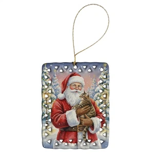 Caroline's Treasures Mackerel Tabby Brown Cat Santa Porcelain Ornament - Picture 1 of 3