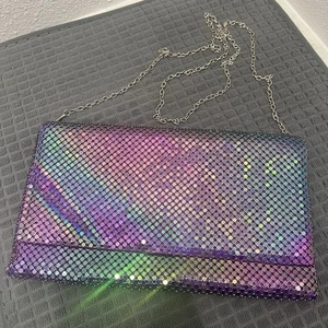 Iridescent Metal ‘mesh’ Purple Zip Crossbody Evening Bag - Picture 1 of 6