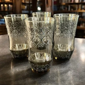Vasos ahumados Libbey Prado vintage ornamentados desplazamiento trabajo difícil de encontrar forma vajilla (4) - Imagen 1 de 11