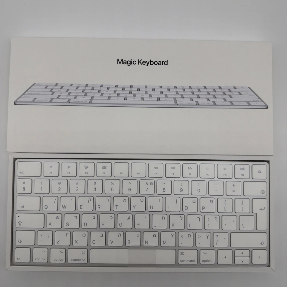 HEBREW - GENUINE APPLE MAGIC BLUETOOTH KEYBOARD A1644 SILVER WIRELESS MLA22HB/A - Image 1 of 3
