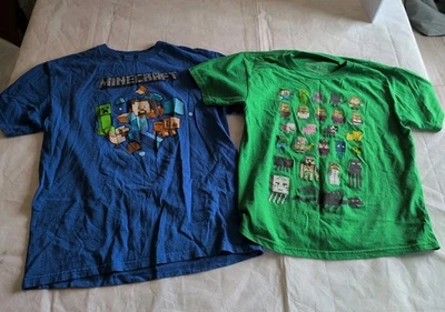 Camisa Minecraft Jóvenes Niños Grande 10/12 Lote De 2 Camisetas Gráficas Mojang Verde Azul Foto 1 de 4