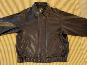 Chaqueta de cuero vintage Eddie Bauer marrón oscuro para hombre talla mediana cremallera completa PESADA - Imagen 1 de 14