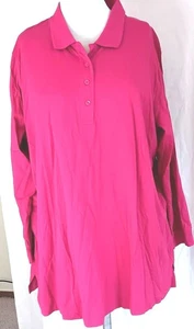 Woman Within Polo Shirt 1X Pink Long Sleeves Jersey Knit - Picture 1 of 5