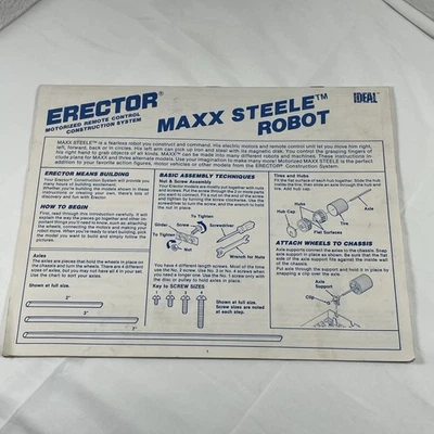 VINTAGE 1984 Ideal Toys ERECTOR MAXX STEELE RC ROBOT Instructions Only 16 Pg. - Image 1 of 3