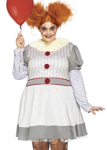 Womens Halloween Plus Size Pennywise Leg Avenue Grey Creepy It Clown Costume - Picture 1 of 6