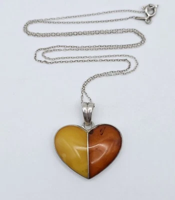 Collar Colgante Corazón Ámbar Plata Esterlina De Colección Medio Caramelo Báltico Foto 1 de 4