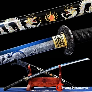 Functional Sharp Dragon Japanese Samurai Katana Sword Full Tang Blue Blade No Hi - Picture 1 of 16