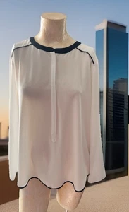 Vince Camuto weiße Bluse mit schwarzem Besatz, L P - Bild 1 von 10