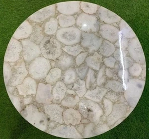 White Agate Patio Table Top with Modern Look | Epoxy Agate Dining Table for Home - Picture 1 of 6