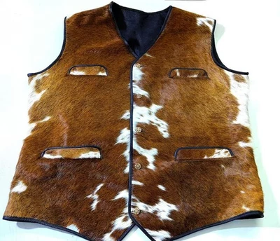 Vintage 1870s Cowboy Style Cowhide Leather Vest – Hair-on Western Vest - Image 1 of 4