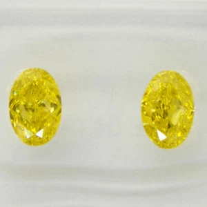 Oval Shape Diamond Matching Pair Fancy Yellow Loose IGI Enhanced SI1 0.92 TCW - Picture 1 of 7