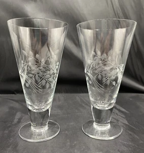 Lenox Pilsner Etched Drinking Glass Barware Floral Branch Berries Signed Beer 7” - Picture 1 of 12