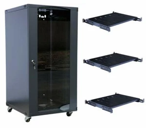 15U Wall Mount Network Server Cabinet Enclosure Glass Door Lock 22.75" Depth - Picture 1 of 7