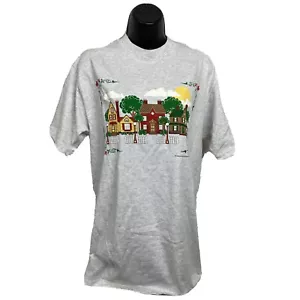 Vintage 95 Jerzees Endless Designs Häuser Sonne Baum Blumenszene Grafik S/S T-Shirt - Bild 1 von 8
